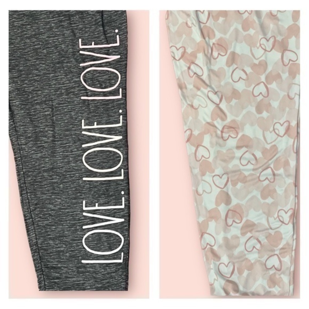 Rae Dunn - ‘Hearts’ lounge pants bundle. Side pockets. Pink/Gray. SZ: M. NWT